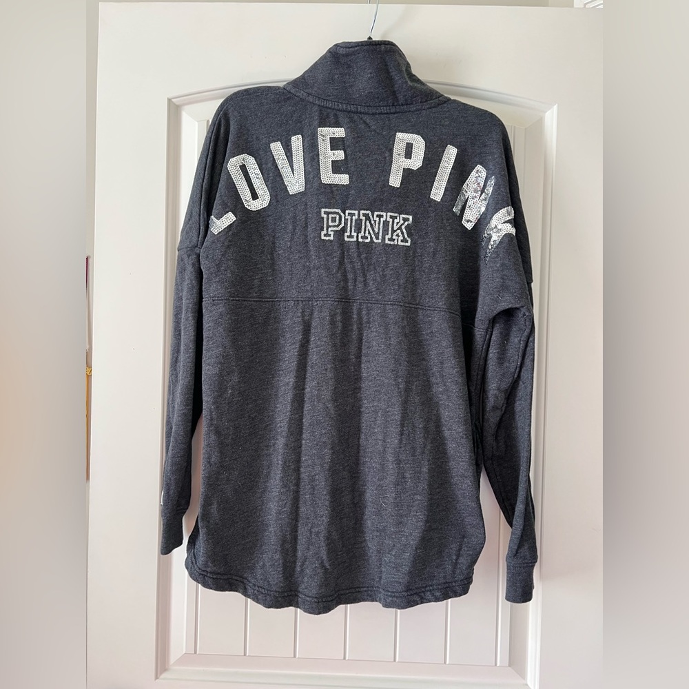 Victoria's‎ Secret Pink Medium Varsity Quarter Snap Pullover Bling Sweatshirt